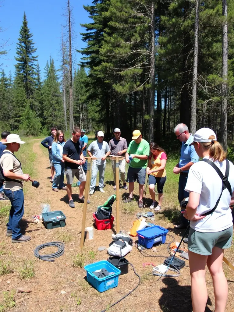 Volunteers assisting in setting up an airsoft field, arranging obstacles and safety barriers, showcasing the community involvement and preparation for events.